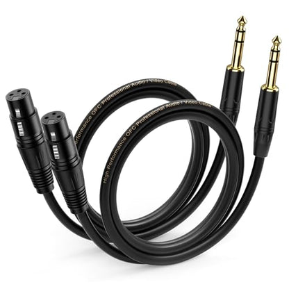XLR Female to 1/4 Inch(6.35mm) TRS Jack Lead- Balanced XLR Microphone Cable Mic Cord, 3 Feet 2 Pack