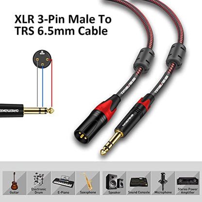 XLR to 6.35 Jack Cable, 10M 1/4" TRS to XLR Male Balanced Mic Cable, Male XLR to 1/4 Inch 6.5mm Male Audio Cord, TRS 6.35mm to XLR Male Balanced Microphone Cable Quarter Inch to XLR Plug 33FT - size: 10M/33FT