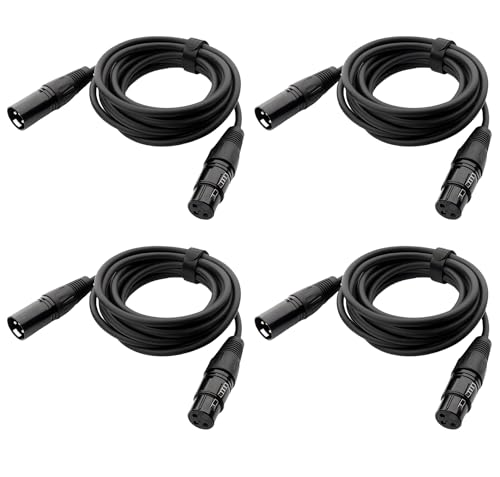 25ft DMX Cable, Flexible 3 Pin XLR Cables, Professional Gold-Plated Male to Female DMX Cables for Stage Lighting Moving Head Lights Audio DJ Equipment (4 Pack)