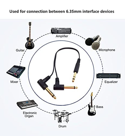 1 Feet Gold Plated 6.35mm 1/4" Male TRS Stereo to Dual 2 x 6.35mm 1/4" Male TS Mono 90 Degree Right Angle Y Splitter Audio Cable (30cm/1Feet) - color: 30cm/1Feet