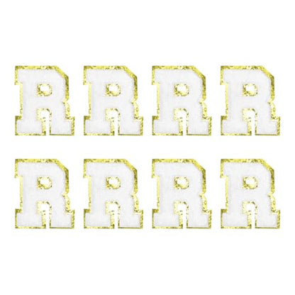 MECCANIXITY Chenille Letter Patches 2.2" Self Adhesive Alphabet R Stick on Embroidered Patch Sew on Letter Stickers Applique for Repairing Clothing Jeans Shoes Hats DIY(White, Pack of 8) - style: Letter R