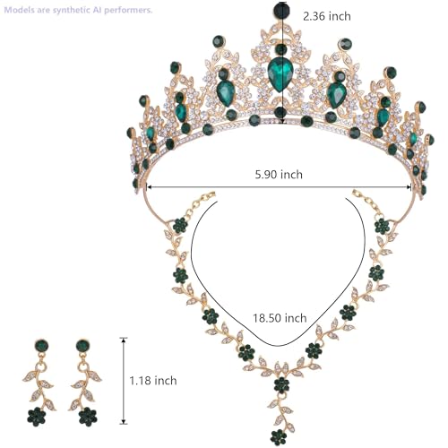 Kamirola Tiaras and Crowns for Women,Tiaras Earrings Necklace, Crystal Bridal Jewelry Set, Costume Party Halloween Prom Pageant Jewelry for Women(TR45) - color: Gold Green