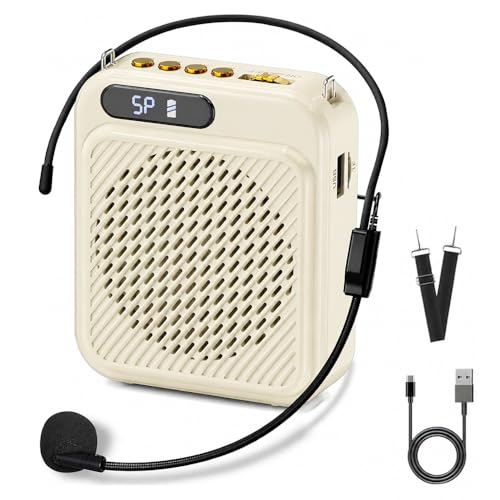 Voice Amplifier for Teachers, Portable Bluetooth Microphone Speaker, USB-C Rechargeable, Wired Headset Mic, Classroom & Tour Guides, Outdoor Voice Projection, Fitness & Presentation Friendly