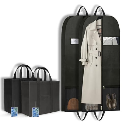 Travel Garment Suit Bag 54" for Hanging Clothes for Men Suits Shirts Coats | Suit bags for Closet Storage with Pockets,Gusseted Garment Bag for Men Tuxedos Women Dresses, Handles and Zipper Black,2 pack - size: 54" 2PK