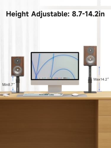 Suptek Free-Standing Speaker Stand Desktop Set, 7.8 x 6.5 inch Trays, Height Adjustment and Tilt, Universal Audio Holders for Computer and Bookshelf Speakers, Elevated Sound, 2 Pack, Black, SDM001TS - color: Black, size: 7.8" x 6.5" x 14.2"