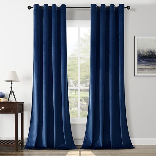 Navy Crushed Velvet Curtains 84 inch Length Grommet Blackout Curtains for Bedroom Light Blocking Thermal Insulation Drapes Set of 2 Panels 52”x 84” - color: Navy, size: 52"W x 84"L (Pack of 2)
