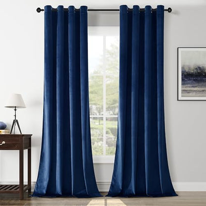 Navy Crushed Velvet Curtains 84 inch Length Grommet Blackout Curtains for Bedroom Light Blocking Thermal Insulation Drapes Set of 2 Panels 52”x 84” - color: Navy, size: 52"W x 84"L (Pack of 2)