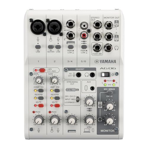 Yamaha AG06MK2 White 6-Channel USB-C Audio Interface & Live Streaming Mixer - color: White, style: AG06 MK2