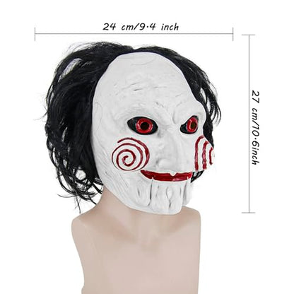 Billy Costume Mask for Men Adult Scary Halloween Costumes Horror Movie Killer Cosplay Full Head Latex Mask with Red Bow Tie and White Gloves KF021