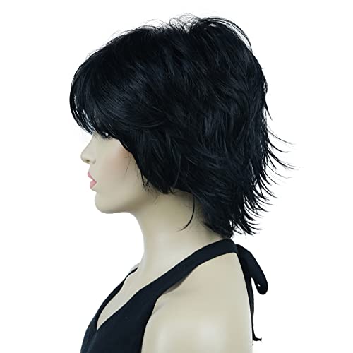 Lydell Short Layered Shaggy Wavy Full Synthetic Wigs Black - color: 1 Black