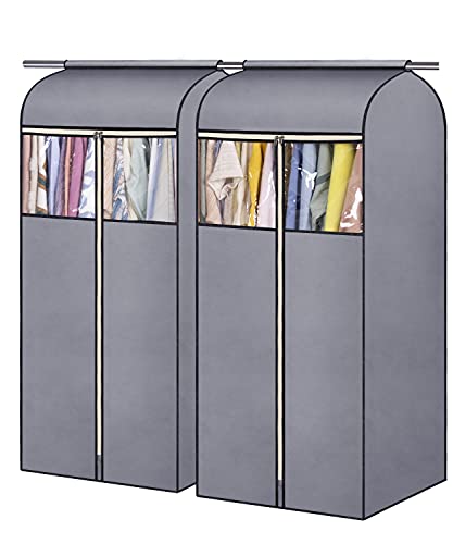 SLEEPING LAMB 54'' Hanging Garment Bags for Closet Storage Sealed Completely Jackets Coats Suits Clothes Rack Cover for Wardrobe with Clear PVC Window, 2 Packs, Grey(Hanging Rod Not Included) - size: 54 inches