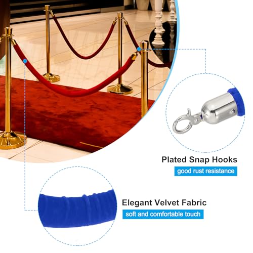 PATIKIL 8 Pack Blue Velvet Stanchion Rope, 8 Ft Crowd Control Ropes Barrier Hanging Rope with Stainless Steel Silver Plated Hooks for Carpet Events Movie Theaters Opening Activities - color: Blue/Silver Plated, size: 8 Feet