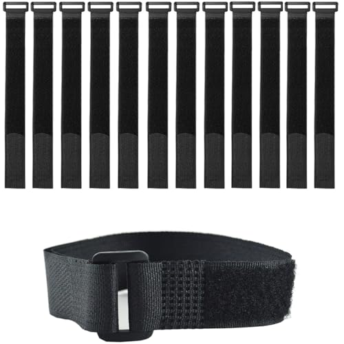 12 Pack(16x1 Inch) Reusable Fastening Cable Straps,Cinch Straps | Adjustable Multi-Purpose Hook and Loop Straps with Buckle,Nylon Cable Ties,Cord Ties Organized Tidy for Wire Cable Management - size: 16'' x 1'' (Black)