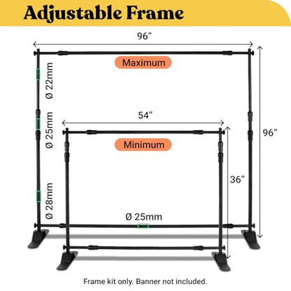 Photo Backdrop Stand - 8x8 ft Heavy Duty Banner Holder Adjustable Photography Poster Stand - Height Up to 8x8 ft for Trade Show, Photo Booth, Parties, Wedding, Birthday, Photoshoot Background