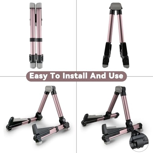 EASTROCK Portable Tripod A Frame Aluminium Music Stand,Pink | Folding Guitar Stand,for Acoustic Electric Guitars, Bass, Violin, Ukulele, Banjo - color: pink