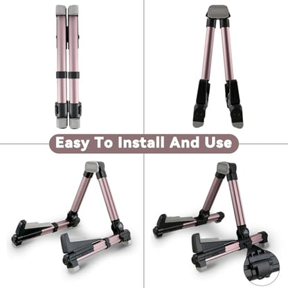 EASTROCK Portable Tripod A Frame Aluminium Music Stand,Pink | Folding Guitar Stand,for Acoustic Electric Guitars, Bass, Violin, Ukulele, Banjo - color: pink