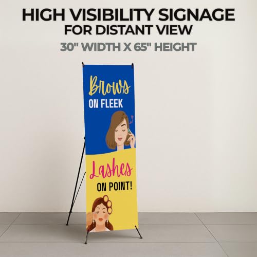 DreamController Lashes & Brows X-Stand Banner by DC | 30"x65" Tripod Display | Brows on Fleek Lashes on Point Vertical Banner for Trade Shows & Events | Made in USA | (Stand Not Included) - color: Brows on Fleek Lashes on Point, size: X Banner - 30x65"
