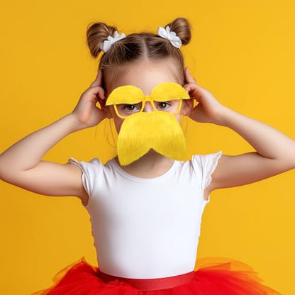 1 Pair Yellow Glasses with Mustache and Eyebrows Set, Halloween Funny Disguise Glasses Fake Mustache Cosplay Accessories Party Supplies Favors Gift for Party Favors Adults