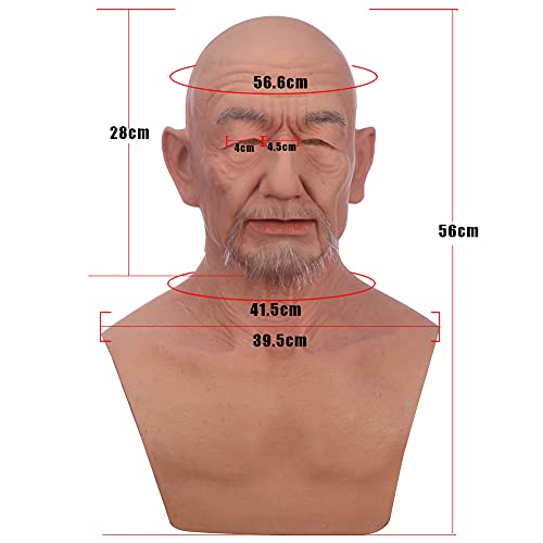 silicone Mask Face Full Head Realistic Old Man Mask Halloween Masks Cosplay Party - color: Ivorywhite