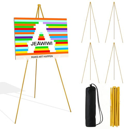 JEAWIWI 5 Pcs Lightweight Easel Stand, 66 Inch, Gold, with Portable Bags - color: Gold, size: 5 PCS