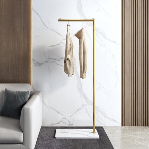 Gold clothing rack with Marble Base,Modern clothes racks for hanging clothes,7-shaped coat rack Freestanding Small garment rack Clothes Hanging Rack for Small Space,Bedroom or cloakrooms - color: 7 gold