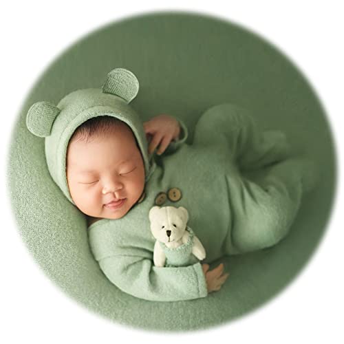 Zeroest Newborn Photography Bear Outfit Baby Photoshoot Props | New Born Boy Girl Hat Clothes Set, Infant Photo Prop Outfits - color: Light Green