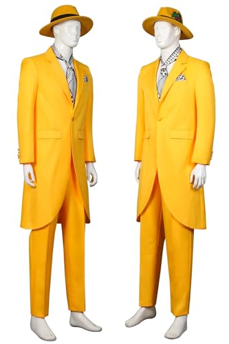 Men's Costume Mask Yellow Suit 90s Comedy Movie Character Cosplay Outfit Halloween Fancy Dress - size: XX-Large