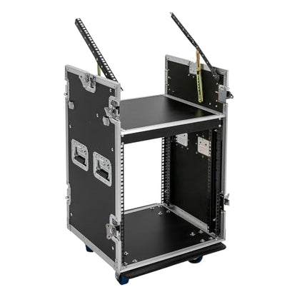 12U PA DJ Pro Audio Rack Road Case w/Slant Mixer Top, Heavy Duty Mobile Studio Equipment Cabinet, Network and Stereo Rack DJ Mixer Rack for Mixers & Live Sound - size: 12U / Side Tables
