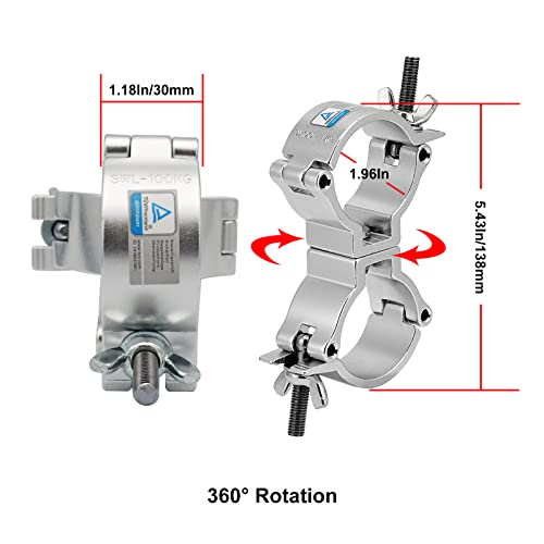 4 Pack Dual Swivel Clamp Turn As Needed Two 360 Degree Clamps, Lighting Truss Swivel Coupler DJ Light Clamps, Fit for 1.88-2 Inch (48-51mm) OD Tube/Pipe, Heavy duty 220lbs, TUV Certificated - color: Silver