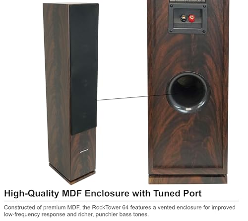 Rockville RockTower 64D 400W Peak Tower Speaker Passive 4 Ohm, Dual 6.5" Woofers, Rich Bass, Sleek Dark Wood Design, for Home Audio Enthusiasts - color: Dark Wood