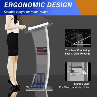 Slanted Podium Lectern Conference Pulpit Acrylic Podium Clear Transparent Church Lectern Pulpit Office Stand up Floor-Standing Podium Lectern (Type 3)