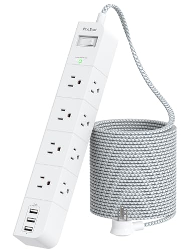 15 ft Surge Protector Power Strip, Flat Plug Extension Cord with 8 Widely Spaced AC Outlets and 3 USB Ports, ETL Listed Desktop Charging Station for Home Office Travel Computer Wall Mount - color: White, size: 15FT