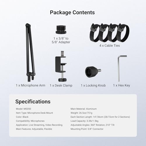 NEEWER BASICS Microphone Boom Arm, 31" Flexible Mic Desk Stand Mount, Compatible with Blue Yeti FIFINE AM8 K669B HyperX QuadCast S SoloCast AT2020 Shure SM7B MV7 for Gaming Streaming Recording, MS050 - style: MS050