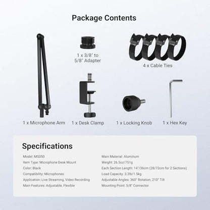 NEEWER BASICS Microphone Boom Arm, 31" Flexible Mic Desk Stand Mount, Compatible with Blue Yeti FIFINE AM8 K669B HyperX QuadCast S SoloCast AT2020 Shure SM7B MV7 for Gaming Streaming Recording, MS050 - style: MS050