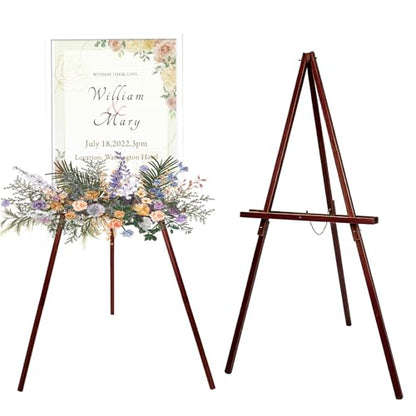 Wooden Easel Stand for Sign, 60" Portable Painting Easel, Adjustable Poster Stand with Tripod Easel, Wedding Easel Standing for Welcome Sign Stand (Brown) - color: Brown