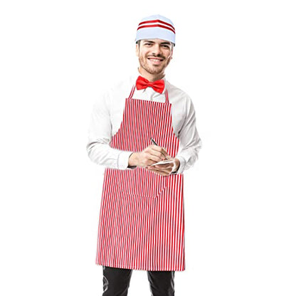 Keymall Waiter Costume Kit-Soda Jerk Costume Kit-Including 3 Pieces Hat Apron Bow Tie For Halloween 1950s Theme Costume - color: Set C