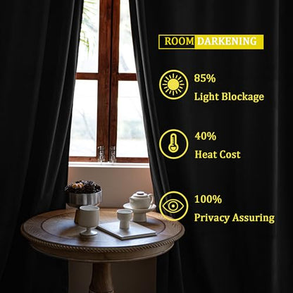 YOFUN 84 inches 2 Panels, Black Blackout Luxury Velvet Curtains Thermal Insulated Heat Block Soundproof Window Panels Soft Drapes for Bedroom Living Room, Rod Pocket & Back Tab, W52 x L84 - color: Black, size: 52"W x 84"L (Pack of 2)