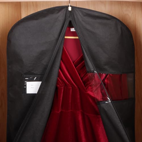 KEEGH 60 inch Dress Bags for Gowns Long (Set of 15) Black | Clear Window, Label Pocket, Garment Bags for Hanging Clothes, Dress Bags for Closet Storage, Clothes Cover for Coats Dresses - size: 60"-15pcs