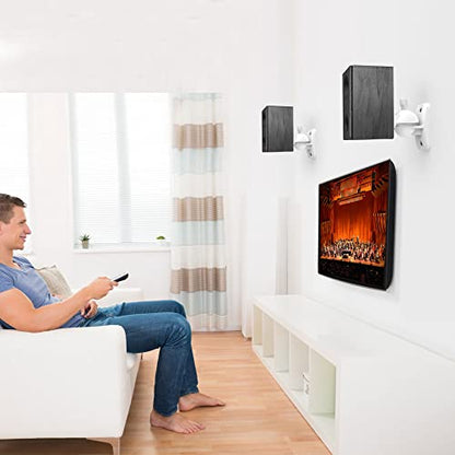 HomeMount Speaker Wall Mount Brackets for Surround Sound, 4 Pack, White | swivel and tilt, universal mounts fit rear speakers, holds up to 8 lbs, anti-slip gear lock, ideal for home theater and music - color: 4P-White
