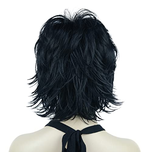 Lydell Short Layered Shaggy Wavy Full Synthetic Wigs Black - color: 1 Black