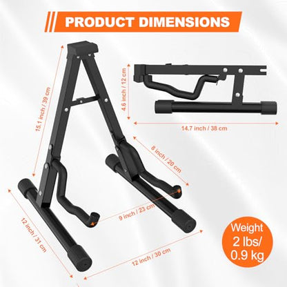 Guitar Stand - Electric, Acoustic and Bass, Banjo Stand, A-Frame Metal Folding Guitar Rack with Non-Slip Rubber Sleeves and Foam Arms Black (Pack of 2) - size: GSA-001C (Pack of 2)
