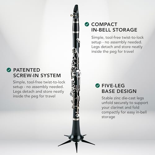 K&M König & Meyer 15228.000.55 Clarinet In-Bell Portable Stand - Lightweight 5 Leg Folding Base - Fits A and B Clarinets - Stable Secure Base - Professional Grade - Made in Germany - Black - size: 5 Leg