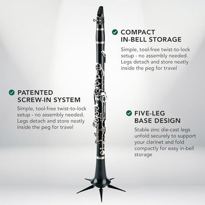 K&M König & Meyer 15228.000.55 Clarinet In-Bell Portable Stand - Lightweight 5 Leg Folding Base - Fits A and B Clarinets - Stable Secure Base - Professional Grade - Made in Germany - Black - size: 5 Leg