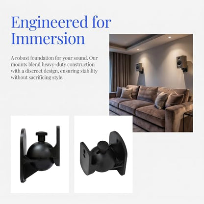 Speaker Mounts for Wall, 2 Pack Speaker Wall Mount Surround Speaker Bracket | Black Wall Mounts for Surround Sound Speakers | Satellite Small Speaker Mounting Brackets for Home Theater