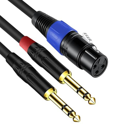 6.35mm Dual TRS to XLR Female Cable for Microphone, Mixer, Amplifier, 3.3 FT, Dual1/4 TRS Male to XLR Audio Cable, Y Splitter Patch Cord, 3-PinXLR to Dual 1/4 Converter Adapter Cable - size: 3.3Ft, 1Pack, style: Dual 1/4 to XLR Female