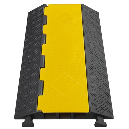 Electriduct Cable Protector 3 Channels 2.4" x 2.4" Traffic Hose and Wire Cover Rubber Black Base with Yellow Lid (3 Feet) 18,000 lbs/axle - Pack of 3 - color: Black/Yellow - 3 Channels (2.4 Inch), size: 3 Ramps