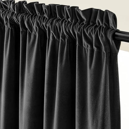 Lazzzy Blackout Black Velvet Curtains Rod Pocket 42×96 Inch 2 Panels - color: R | Black, size: 42"W x 96"L (Pack of 2)