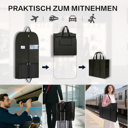 Travel Garment Suit Bag 43" for Hanging Clothes Storage for Men Suits Shirt | Suit Bags with pockets and handles, Gusseted Garment Bag for Tuxedo Dresses Coats,Suit Cover Bags with Zipper Black, 2 pack - size: 43" 2PK