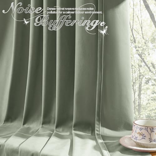 Manyshofu Sage Green Velvet Curtains, 2 Panels Blackout 52x84 | Luxurious Velvet Feel, Thermal Insulated Noise Reducing, Dual Back Tab And Rod Pocket Hanging, Machine Wash Fade-Resistant - color: Sage Green, size: 52"W x 84"L (Pack of 2)