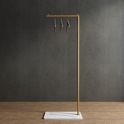Gold clothing rack with Marble Base,Modern clothes racks for hanging clothes,7-shaped coat rack Freestanding Small garment rack Clothes Hanging Rack for Small Space,Bedroom or cloakrooms - color: 7 gold